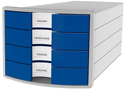 HAN Schubladenbox IMPULS 2.0 mit 4 geschlossenen Schubladen für DIN A4/C4 inkl. Beschriftungsschilder, Auszugsperre, möbelschonende Gummifüße, Design in premium Qualität, 1012-14, lichtgrau / blau HAN Schubladenbox IMPULS 2.0 mit 4 geschlossenen Schubladen für DIN A4/C4 inkl. Beschriftungsschilder, Auszugsperre, möbelschonende Gummifüße, Design in premium Qualität, 1012-14, lichtgrau / blau von Hanlesi