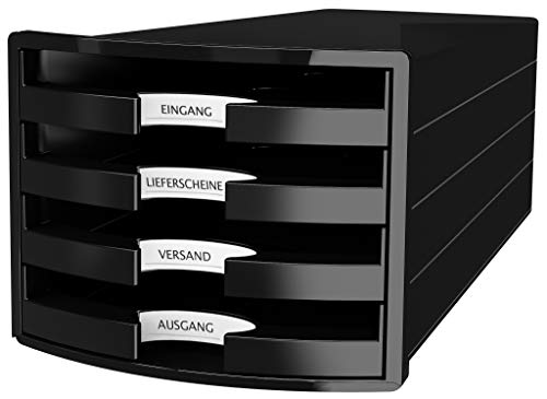 HAN Schubladenbox IMPULS 2.0 mit 4 offenen Schubladen für DIN A4/C4 inkl. Beschriftungsschilder, Auszugsperre, möbelschonende Gummifüße, Design in premium Qualität, 1013-13, schwarz von HAN