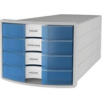 HAN Schubladenbox IMPULS  blau-transparent 1012-64, DIN C4 mit 4 Schubladen von HAN