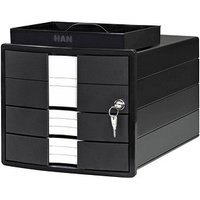 HAN Schubladenbox IMPULS mit Schloss  schwarz 1018-13, DIN C4 mit 3 Schubladen von HAN