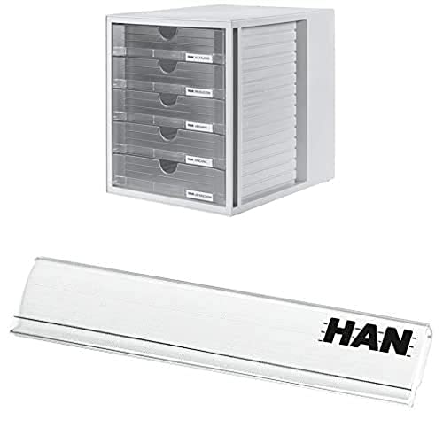 HAN Schubladenbox mit geschlossenen Schubladen Beschriftungsclip, für die professionelle Beschriftung von Briefablagen von HAN
