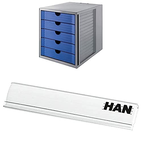 HAN Schubladenbox mit geschlossenen Schubladen + HAN Beschriftungsclip, für die professionelle Beschriftung von Briefablagen von HAN