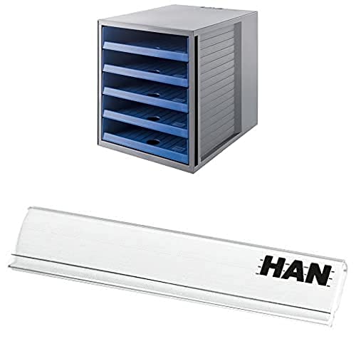 HAN Schubladenbox mit offenen Schubladen Beschriftungsclip, für die professionelle Beschriftung von Briefablagen von HAN