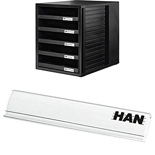 HAN Schubladenbox mit offenen Schubladen + HAN Beschriftungsclip, für die professionelle Beschriftung von Briefablagen von HAN