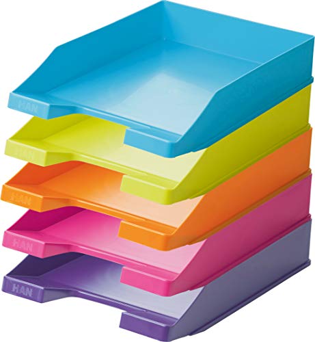 Han Briefablage A4 (1 Karton = 10 Stück) modern colours je 2 orange, hellblau, pink, hellgün und lila von HAN