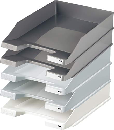 Han Briefablage A4 (1 Karton 10 Stück, Shades of Grey) je 8x dunkelgrau und hellgrau, 4x weiß von HAN