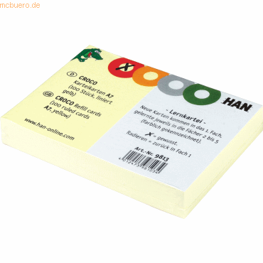 10 x Han Karteikarten für Croco A7 gelb liniert VE=100 Stück von HAN