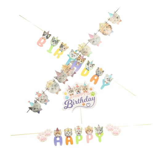 HANABASS 1 Satz Cupcake-topper Mit Katze Glücklich Katzengesichts Geburtstagsbanner Kätzchen-geburtstagsbanner Dekoration Haustier Kittenparty Gunst Mini Bunt Papier von HANABASS
