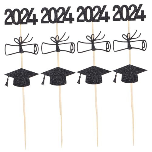 HANABASS 1 Satz Graduierungskappe-Kuchendekoration Grad Partyzubehör Partydekorationen Kucheneinsätze kinderdecken abschlussfeier Kuchenverzierung Cupcake-Topper zum Abschluss 2024 Papier von HANABASS
