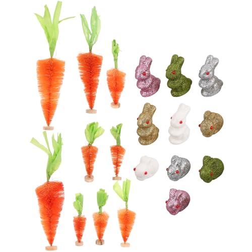 HANABASS 1 Satz Osterdesktop -Ornamente Glitzerkaninchen Karotten-Anhänger zu Ostern gefälschte Karotte Osterdeko Karottendekorationen Hasenfiguren Home Office Decor Holz von HANABASS