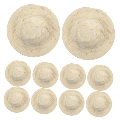 HANABASS 10 Stück Mini Strohhüte Handgewebte Puppenhüte für DIY Bastelarbeiten für Miniaturen Puppen und Dekorationen von HANABASS