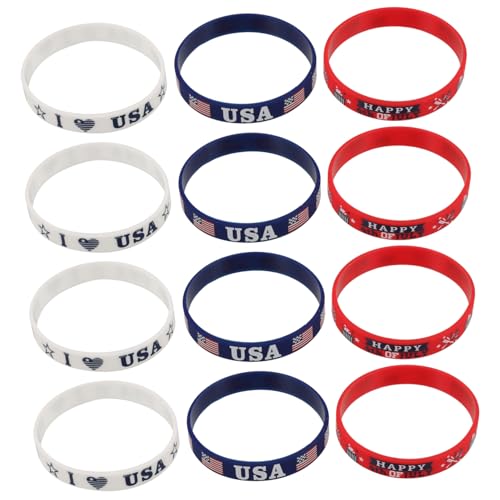 HANABASS 12 Stück Teiliges Independence Day Party Silikonarmbänder in Rot Weiß Blau Wiederverwendbar Leichtes Bequemes Armband für Familie Partygeschenke Patriotisches Festival Zubehör von HANABASS