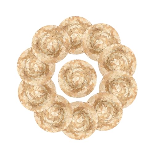 HANABASS 12 Stück geflochtener Strohhut kleine Strohhüte Mini-Strohhüte zum Basteln Puppenstuben-Strohhüte Puppenhut Puppenhüte basteln Mini-Hausverzierungsmodell Foto -Prop -Zubehör Beige von HANABASS