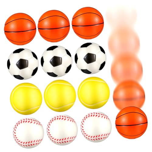 HANABASS 12Stücke Stressbälle aus PU Antistress für Erwachsene Fußball Basketball Tennis Baseball zur Stressbewältigung für Partys von HANABASS