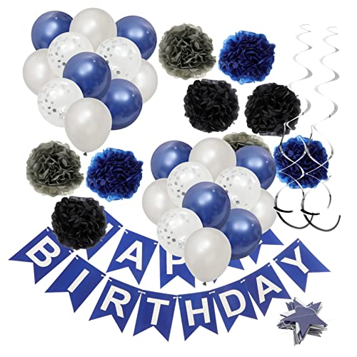 HANABASS 1Satz Marineblaues Geburtstagsbanner mit Papierblumenball und Wirbeldekoration für Stilvolle Geburtstagsfeiern Deko für Innen und Außenbereiche eine Festliche von HANABASS