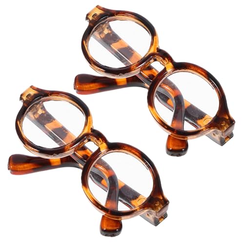 HANABASS 2 Paare Puppe Mini-Brille Puppenbrille kleine Brille Kostümzubehör für Minipuppen Lesebrille für Puppen Mini-Brillen-Requisiten Puppe Plastik Leopard von HANABASS