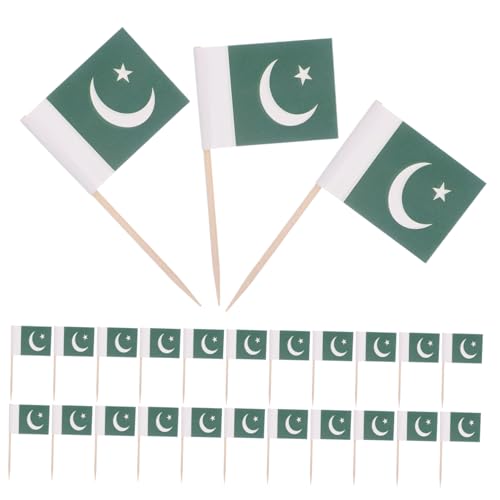HANABASS 200 Stück Pakistan Mini Zahnstocher Flaggen aus Holz Kleine Cocktailspieße und Kuchen-topper für Party Dessert Snack und Feierlichkeiten Vielseitige Pakistanische Flaggen von HANABASS