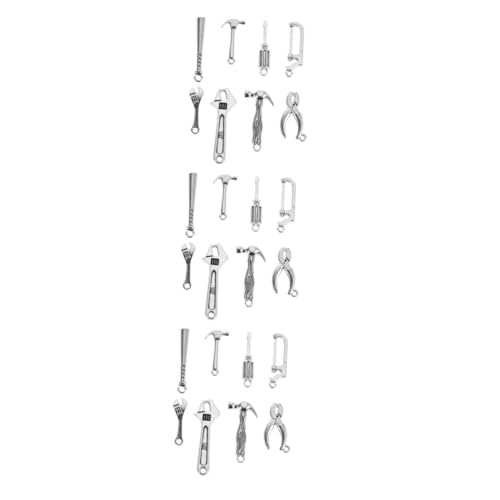 HANABASS 24 Stck. Teiliges DIY Schmuckzubehör mit Werkzeuganhängern Schraubenschlüssel Hammer für Ohrringe Armbänder Vielseitig Einsetzbar Kreative Bastelkomponenten Silber von HANABASS
