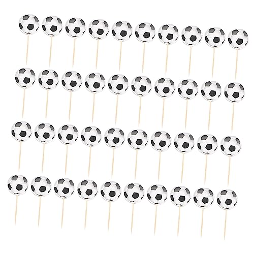HANABASS 4 Sätze Fußball Kuchen Dekoration Themenkuchendekorationen Desserteinsatz Topper Kuchendekorationsbedarf Topper -kuchendekoration Zahnstocher 24 Stück * 4 von HANABASS