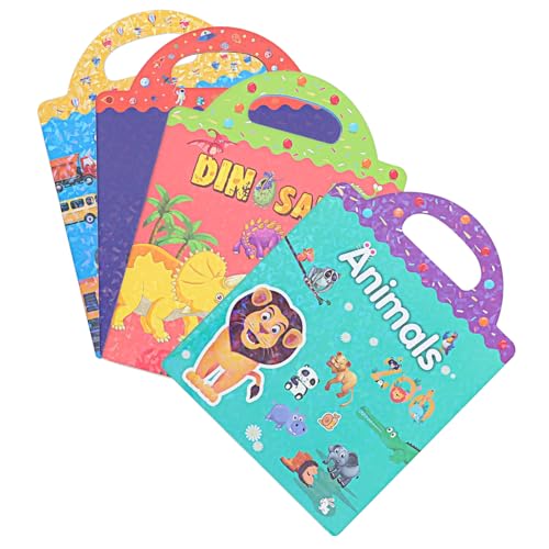 HANABASS 4 Sätze Wiederverwendbares Stickerbuch für Vorschule mit Tier Dino Fahrzeug Weltraum szenen Pädagogisch Fördert Feinmotorik Kreativität und Frühbildung für Jahre von HANABASS