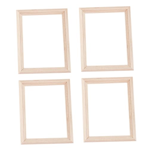 HANABASS 4 Stück Teiliges Mini Fotorahmen Puppenhaus Dekorative Miniatur Bilderrahmen Natürliches Holz Umweltfreundlich für Puppenhaus Zimmer Zubehör von HANABASS