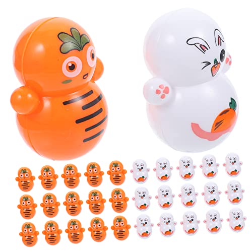 HANABASS 48 Stück Teiliges Ostern Deko mit Hasen und Karotten Wackelfiguren Mini Osterhasen für Niedliche Tischdekoration Stabile Tumbler Puppen für Wohn und Arbeitszimmer von HANABASS