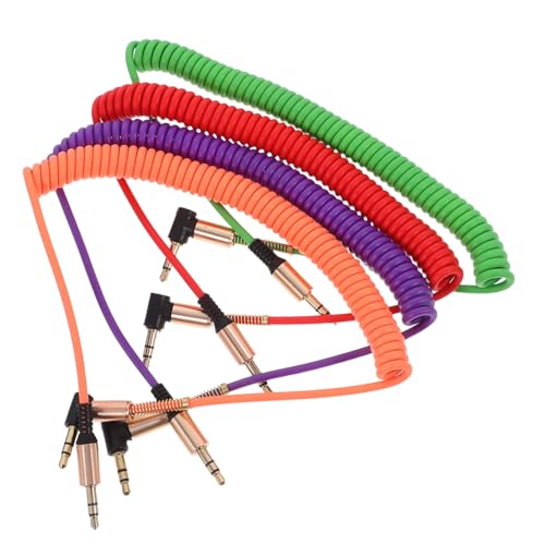 HANABASS 4Stücke Aux Kabel mit Gewinkeltem Stecker und Spiraldesign Farbige Audiokabel für Auto und Lautsprecheranschlüsse Langlebig und Praktisch für Enge Räume von HANABASS