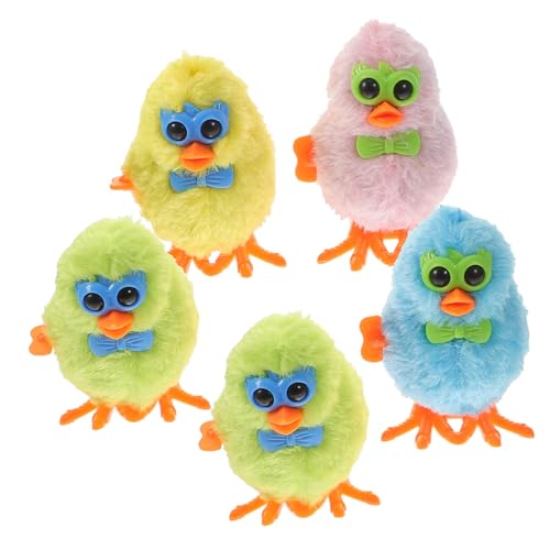 HANABASS 5 Stück Teiliges Aufziehbare Plüschspielzeug Kleine Springende Küken mit Federantrieb für Ostern Party Mitgebsel Bunte Lustige Hühnerspielzeuge Babyspielzeug von HANABASS