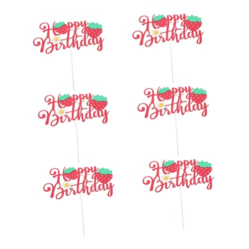 HANABASS 6 Stück Teiliges Glitzerndes Erdbeer Cake Topper Wiederverwendbare Blumige Geburtstagstorten-deko Leichte Kuchen Picks für Mädchen Party Süßes Fruchtmotiv für Erste von HANABASS