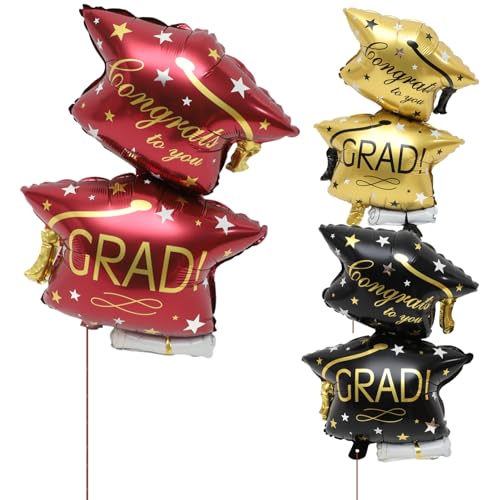 HANABASS 6Stücke Abschlussballons Aluminiumfolie Luftballons mit Abschlussmütze Partydekoration für Graduierungen für Innen und Außendekorationen von HANABASS