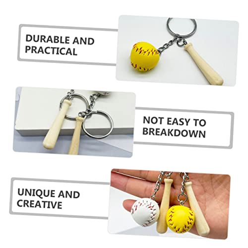 HANABASS 7 Stück Teiliges Baseball Schlüsselanhänger Mini Sports Schlüsselringe Holz Baseballschläger Anhänger Gelb für Partygeschenke Rucksack und Autoschlüssel Zubehör von HANABASS