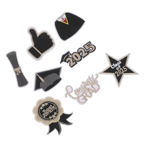 HANABASS 8 Stück Bestickte Stoffflicken Patches Zum Aufbügeln Für Jeans Stickbuchstaben Zum Aufnähen Bestickte Patches Für Mützen Absolventen Flicken Zum Aufbügeln Abschluss Patch von HANABASS