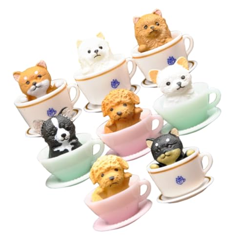 HANABASS 8 Stück Teiliges Miniatur Katzen Hundefiguren in Tasse Realistische Simulationstiere als Puppenhaus-zubehör Vielseitige Dekoration für Kuchen Schreibtisch und Haustier-mottopartys von HANABASS