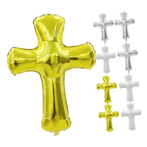 HANABASS 9 Stück Religiöse Jumbo Folienballons Kreuzform Teiliges Aluminiumfolie Weiß Silber Gold für Babyparty Taufe Christliche Dekoration Kinderkommunion von HANABASS