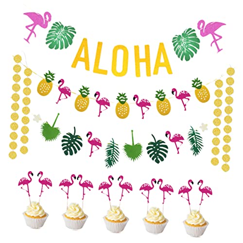 HANABASS Aloha Party Dekorationsset Hawaiian Girlande mit Schildkröte und Blättern Tlg Set aus Ostrich Toppern und Funkelnden Anhängern für Tropische Feiern und von HANABASS
