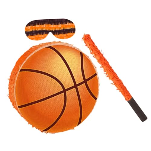 HANABASS Basketball Pinata Party mit Stick und Augenbinde Stabile Kartonqualität Einfache Befüllung und Aufhängung als Basketball Geburtstag Partydeko und Lustiges Sportspiel von HANABASS