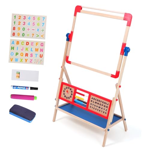 HANABASS Doppelseitiges Whiteboard mit Holzgestell Abwischbares Trockenlösch Board Magnetisch Klappbar Vielseitige Staffelei für Zeichnen und Schreiben von HANABASS