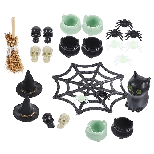 HANABASS Halloween Dekofigur Set Teilig Miniatur Hexen Schädel und Requisiten Kunststoff Puppenhaus Zubehör für Halloween Party und Diy Tischdekoration von HANABASS