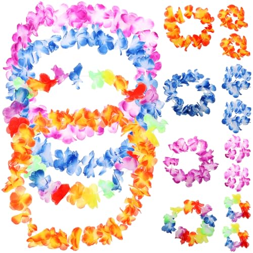 HANABASS Hawaiian Party Dekoration Teiliges Leis mit Bunten Stoffblumen Halsketten Armbändern Stirnbändern für Luau Geburtstagsfeiern Tropische Strand und Themenpartys von HANABASS