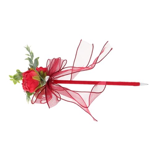 HANABASS Kugelschreiber mit Rosenimitat Blumenstift Kugelschreiber mit Blumenmuster Rosenstifte Künstliche Rosen-Schreibstifte Valentinstag Stift Rosenstift für die Schule Plastik rot von HANABASS