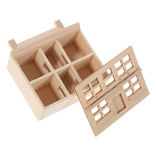 HANABASS Miniatur Holzvilla Modell Langlebige Holzfigur Detailreiches Mini Haus Kindgerechtes Puppenhaus Zubehör Charmantes Kleines Villa Ornament für Sammler und Bastler von HANABASS