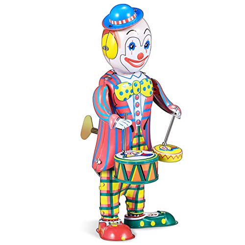 HANABASS Vintage Wackelspielzeug Clown Figur aus mit Trommel für Karneval und Tischdekoration Retro Clown Ornament Aufziehspielzeug für Kinder von HANABASS