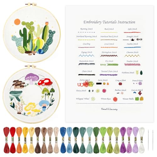 HAND U JOURNEY 【Basic Embroidery Stitch Kit Perfekt für Anfänger mit 28 verschiedenen Stichen und einem Pilz-Stickset von HAND U JOURNEY
