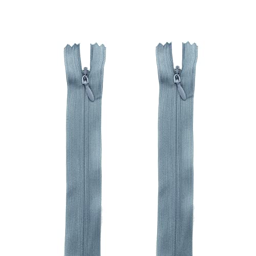HAND® 2 Stück blaue graue unsichtbare Reißverschlüsse für Kleider, Röcke, Blusen, Hosen usw. – 35,5 cm lang – Nylon-Reißverschluss und Metall-Reißverschluss von HAND