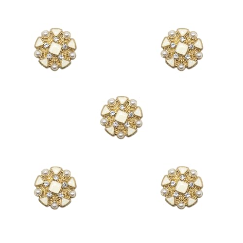 HAND Set mit 5 elfenbeinfarbenen Emaille-Knöpfen in einem Goldton für Kleidungsverzierungen und Bastelarbeiten etc., 18 mm Durchmesser von HAND