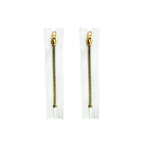 Hand® Messing Ton Reißverschluss aus Metall und weißen Stoff für Kleider, Röcke, Blusen, Hosen etc. - 10 cm lang - 2 Stück von HAND
