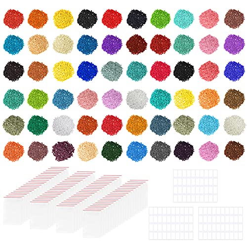 HANDI STITCH Runde Ersatzsteine für Diamond Painting (60.000er Pack) 60 Farben/1000 St. per Farbe - Verschließbare Beutel & Etiketten - Diamond Painting Ersatz Diamanten für Kreuzstich, Basteln&Kunst von HANDI STITCH