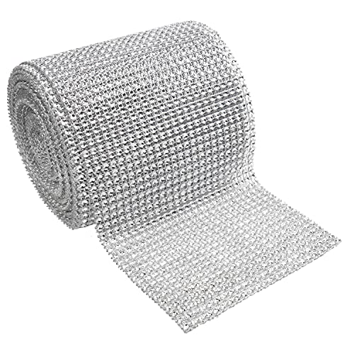 HANDI STITCH Silber Farbenes Strassband zum Aufnähen - L9,14 m x B12 cm Glitzersteine Band - Netz Band für Weihnachtsbaum, Bordüre, Silberhochzeit Torte, Strass Aufnäher, DIY Kunst, Deko & Gürtel von HANDI STITCH