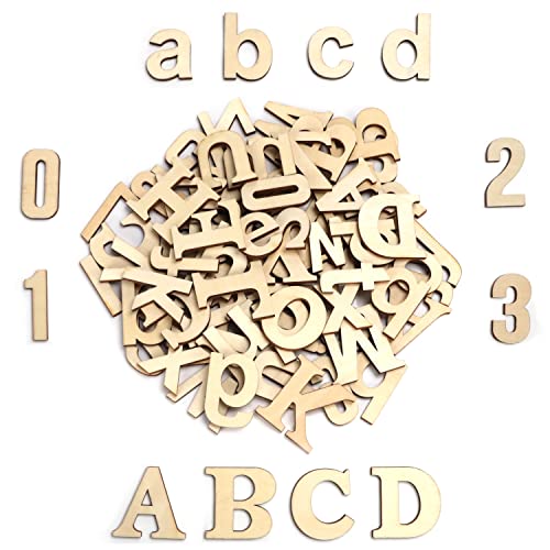 Handi Stitch Unbearbeitete Holz Buchstaben & Zahlen (124 Stück) - 52 Groß- Kleinbuchstaben (A-Z) - 20 Zahlen (0-9) - DIY Holzbuchstaben Klein Türbuchstaben Holz Zahlen zum Basteln von HANDI STITCH