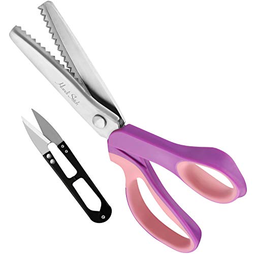 Handi Stitch Zackenschere mit Fadenschneider - Schneiderschere Stoffschere Zickzack 22,86cm Edelstahl Pinke Griffe – Schere Scharf zum Schneiden von Stoff, Kleidung, Textilien, Nähen, Papier, Basteln Handi Stitch Zackenschere mit Fadenschneider - Schneiderschere Stoffschere Zickzack 22,86cm Edelstahl Pinke Griffe – Schere Scharf zum Schneiden von Stoff, Kleidung, Textilien, Nähen, Papier, Basteln von HANDI STITCH